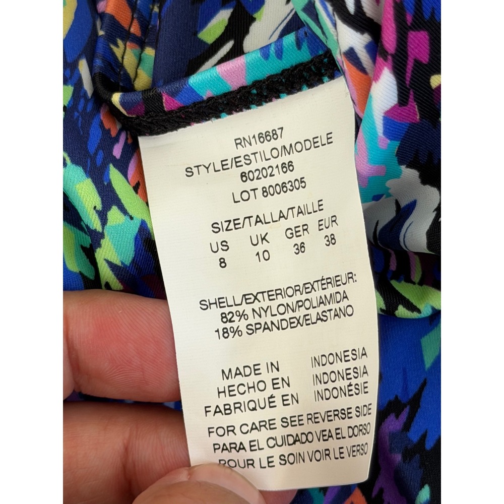 Swim Solutions Blue Abstract‎ Tiered Ruffle One Piece Swimsuit Size 8 NEW - Picture 4 of 5